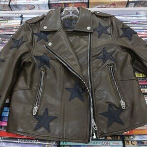 🖤 BLANKNYC Star of the Show Vegan Leather Moto Jacket Women’s Size S Olive...